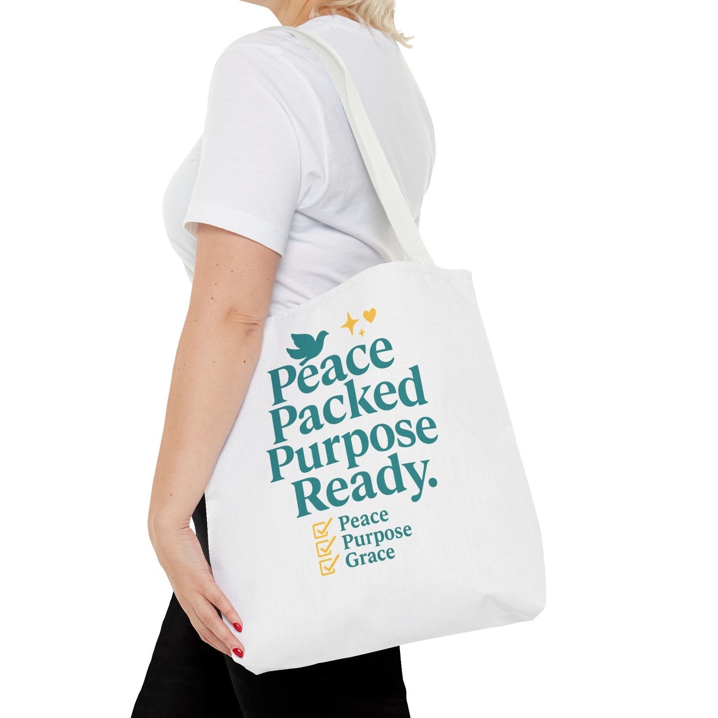 Motivational Tote Bag - Peace Packed Purpose Ready, Inspirational Eco-Friendly Bag, Gift for Friends, Stylish Everyday Use, Shopping, Gym