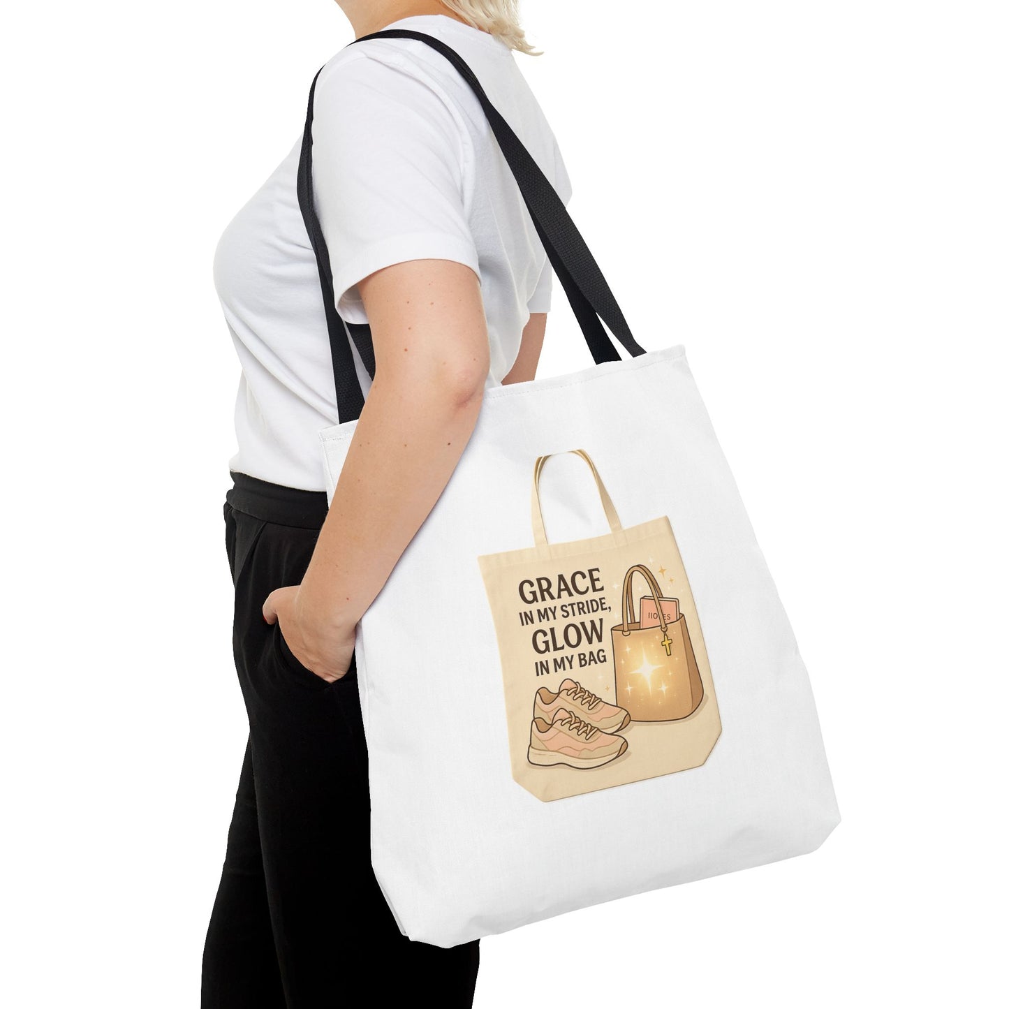 Chic Inspirational Tote Bag, Grace in My Stride Glow in My Bag, Motivational Gift, Daily Use, Eco-Friendly Shopping Bag, Trendy Handbag