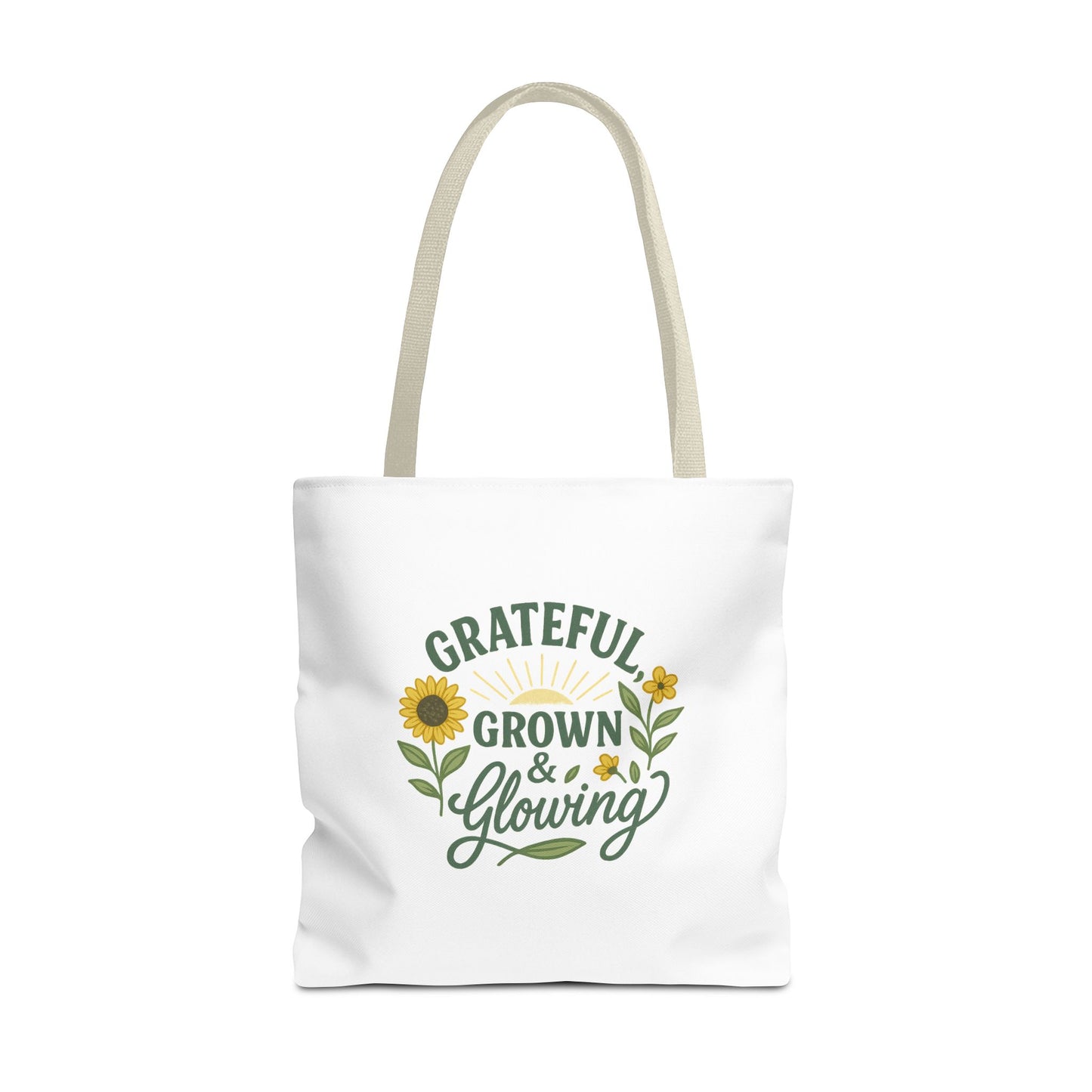 Grateful & Growing Tote Bag, Inspirational Gift, Eco-Friendly Shopper, Floral Design, Sunflower Tote, Everyday Use, Life's Little Joys