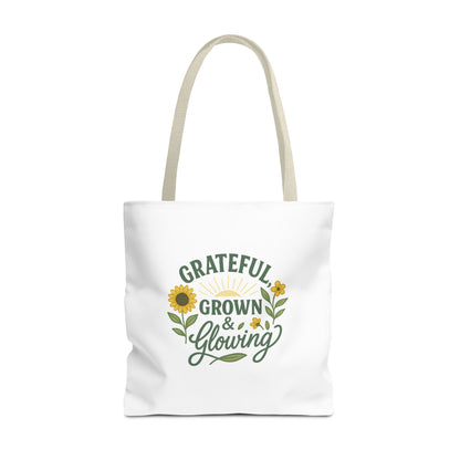 Grateful & Growing Tote Bag, Inspirational Gift, Eco-Friendly Shopper, Floral Design, Sunflower Tote, Everyday Use, Life's Little Joys