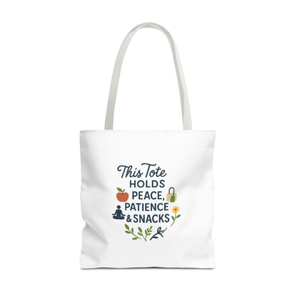 Peace, Patience & Snacks Tote Bag | Eco-Friendly Shopper, Gift for Friends, Beach Tote, Daily Carryall, Motivational Bag
