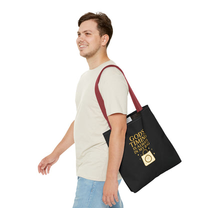 God's Timing Tote Bag | Motivational Bag for Everyday Use, Gift for Believers, Casual Tote for Work, School, and Travel