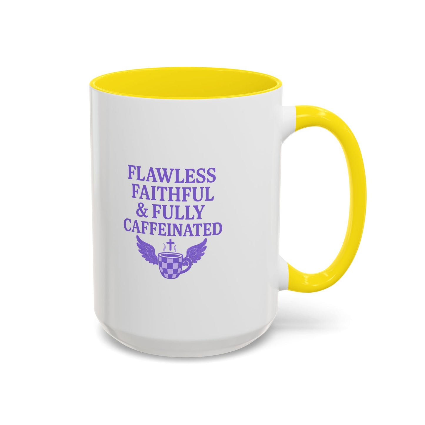 Flawless & Fully Caffeinated Accent Coffee Mug for Faithful Friends, Inspirational Gift, Morning Motivation Cup, Bible Lover's Mug