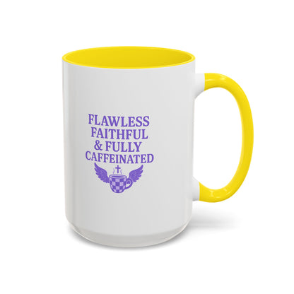 Flawless & Fully Caffeinated Accent Coffee Mug for Faithful Friends, Inspirational Gift, Morning Motivation Cup, Bible Lover's Mug