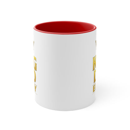 King Dad Energy Accent Mug — Gold Crown Father's Day Coffee Cup (Pink Accent)