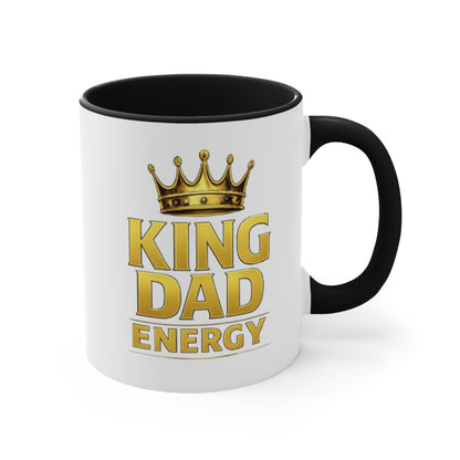 King Dad Energy Accent Mug — Gold Crown Father's Day Coffee Cup (Pink Accent)