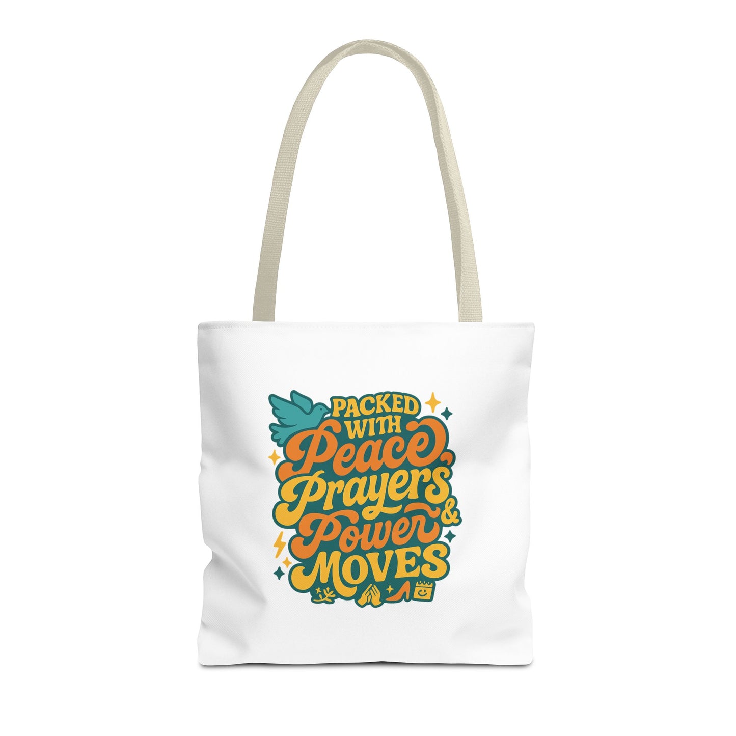 Peace Prayers Power Moves Tote Bag - Eco-Friendly Reusable Shopping Bag, Gift for Spiritual Friends, Motivational Gift, Stylish [...]