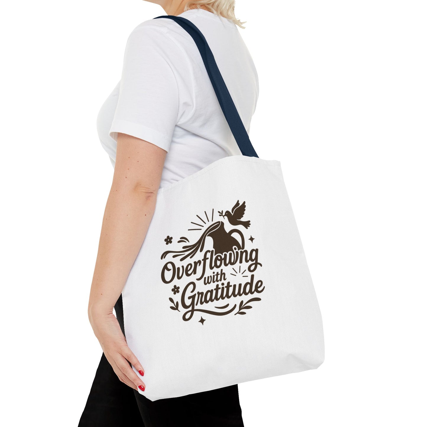 Overflowing with Gratitude Tote Bag - Eco-Friendly, Reusable Shopping Bag, Gift for Friends, Thank You Gift, Inspirational Design