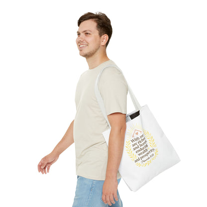 Inspirational Tote Bag - Proverbs 8:18 Quote, Bible Verse Carrier, Eco-Friendly Shopping Bag, Faith-Based Gift, Motivational Decor