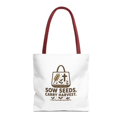 Inspirational Tote Bag - "Sow Seeds. Carry Harvest." - Eco-Friendly, Beach Bag, Gift for Gardeners, Reusable Shopping, Faith Journey