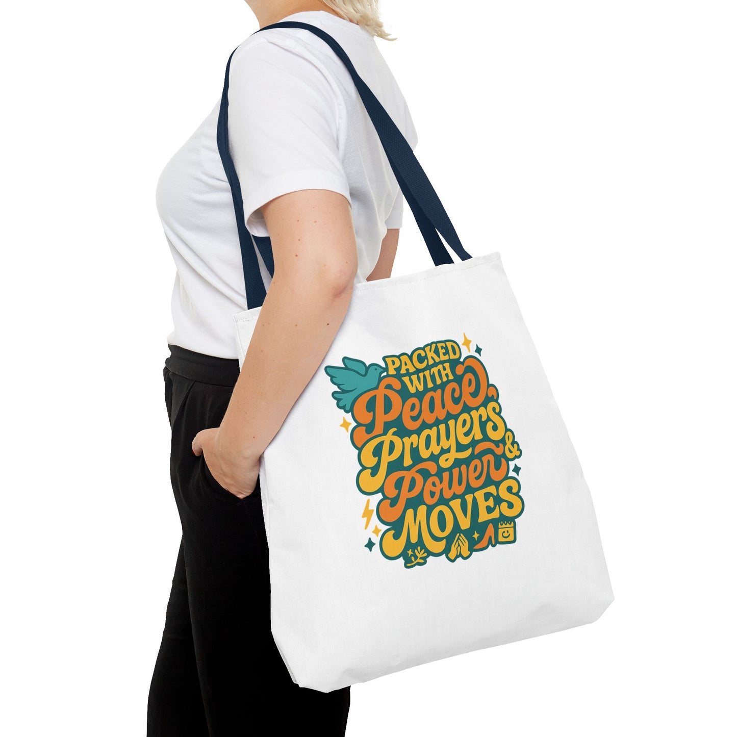 Peace Prayers Power Moves Tote Bag - Eco-Friendly Reusable Shopping Bag, Gift for Spiritual Friends, Motivational Gift, Stylish [...]