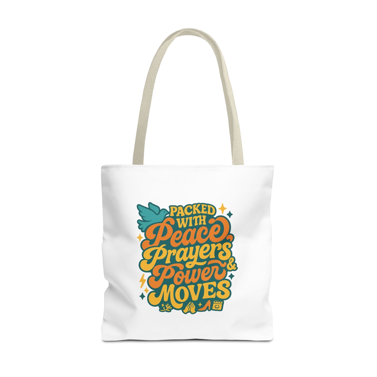 Peace Prayers Power Moves Tote Bag - Eco-Friendly Reusable Shopping Bag, Gift for Spiritual Friends, Motivational Gift, Stylish [...]