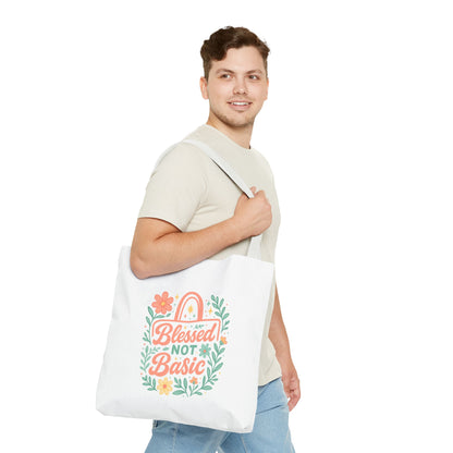 Blessed Not Basic Tote Bag, Inspirational Tote, Floral Design Bag, Gift for Her, Everyday Use, Eco-Friendly Shopping Bag