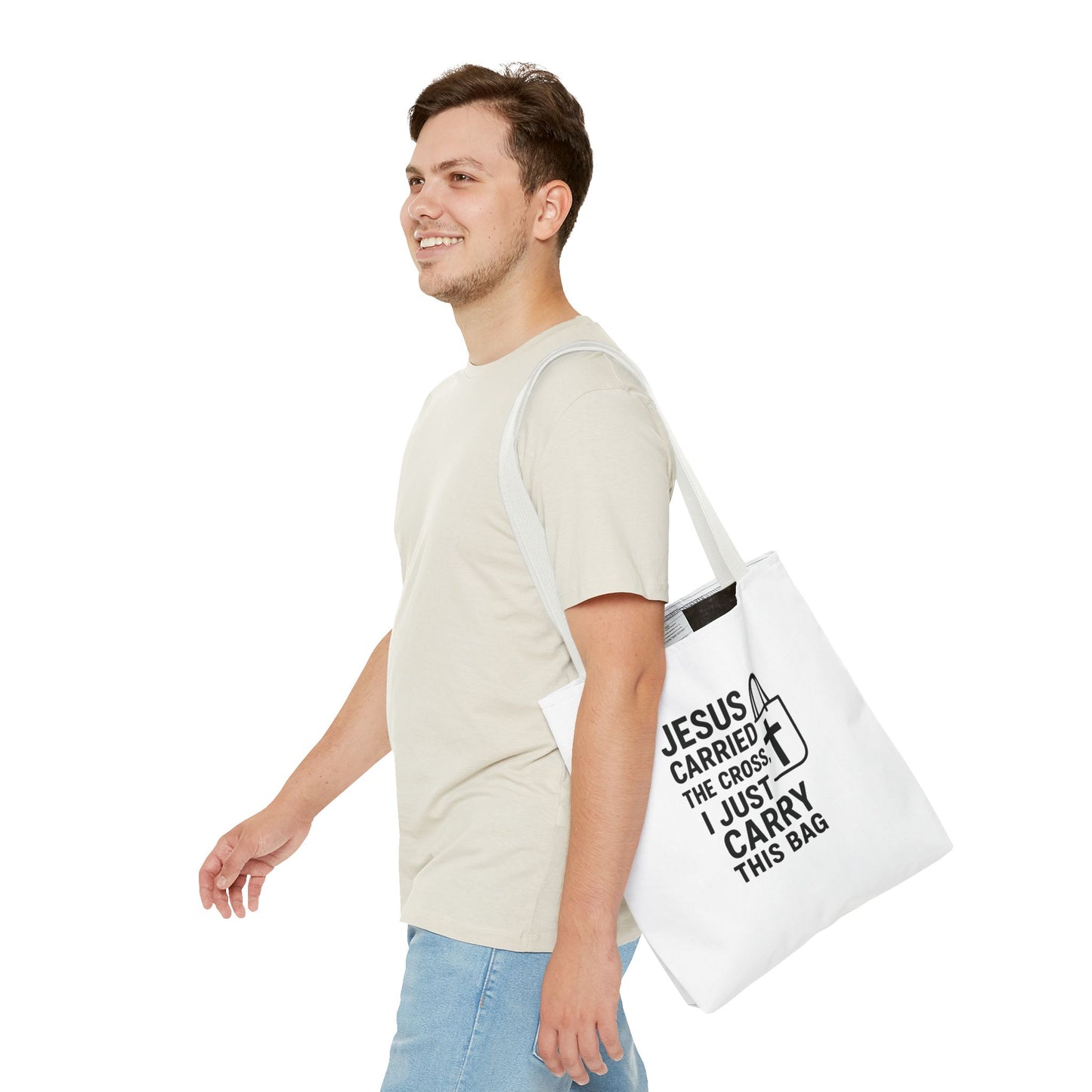 Christian Tote Bag - Jesus Carried the Cross, Everyday Use, Gift for Believers, Church Events, Eco-Friendly Shopping Bag