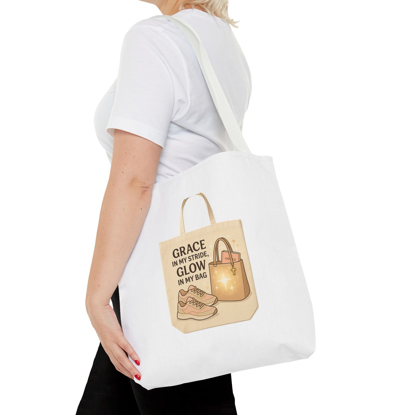 Chic Inspirational Tote Bag, Grace in My Stride Glow in My Bag, Motivational Gift, Daily Use, Eco-Friendly Shopping Bag, Trendy Handbag