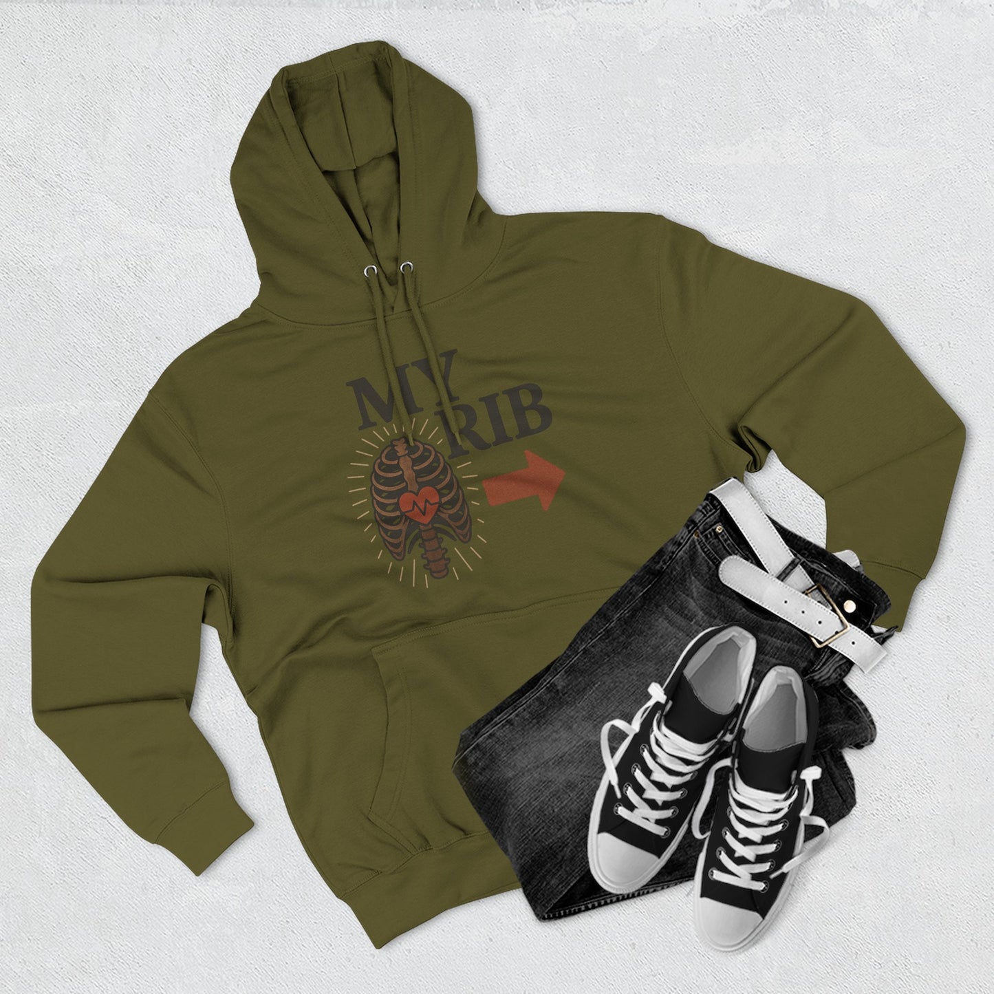Heartfelt Rib Graphic Hoodie for Couples, Valentine's Day Gift, Matching Sweatshirt, Cozy Fleece, Romantic Style