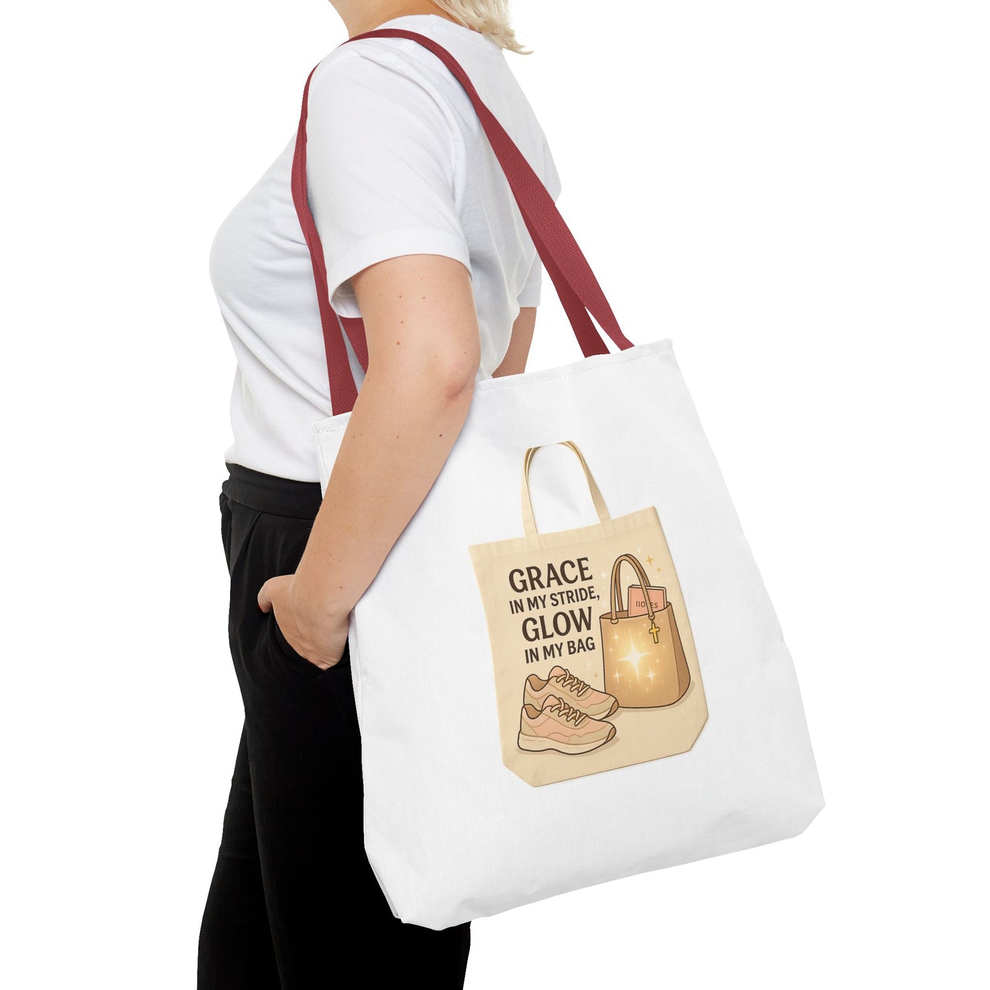 Chic Inspirational Tote Bag, Grace in My Stride Glow in My Bag, Motivational Gift, Daily Use, Eco-Friendly Shopping Bag, Trendy Handbag