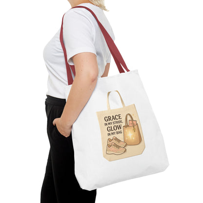 Chic Inspirational Tote Bag, Grace in My Stride Glow in My Bag, Motivational Gift, Daily Use, Eco-Friendly Shopping Bag, Trendy Handbag