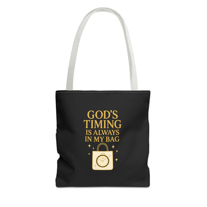 God's Timing Tote Bag | Motivational Bag for Everyday Use, Gift for Believers, Casual Tote for Work, School, and Travel