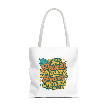 Peace Prayers Power Moves Tote Bag - Eco-Friendly Reusable Shopping Bag, Gift for Spiritual Friends, Motivational Gift, Stylish [...]