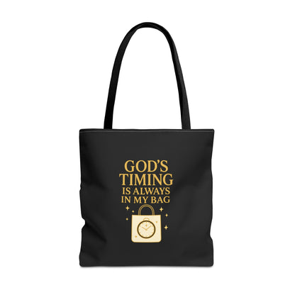 God's Timing Tote Bag | Motivational Bag for Everyday Use, Gift for Believers, Casual Tote for Work, School, and Travel
