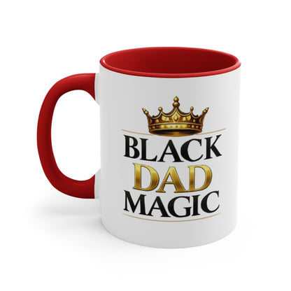 Black Dad Magic Accent Mug — Pink Interior & Handle, Crown Graphic