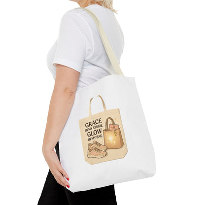 Chic Inspirational Tote Bag, Grace in My Stride Glow in My Bag, Motivational Gift, Daily Use, Eco-Friendly Shopping Bag, Trendy Handbag