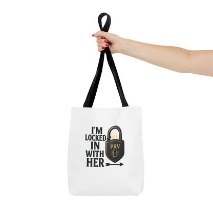 Locked In With Her Tote Bag, Funny Gift for Couples, Personalized Shopping Tote, Everyday Carryall, Unique Friendship Present