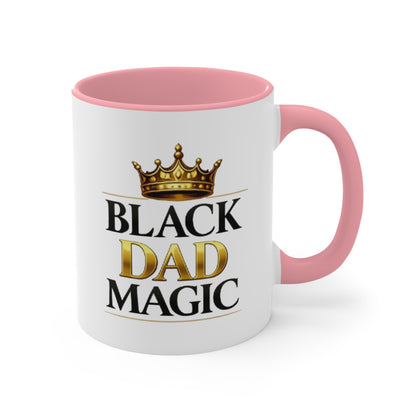 Black Dad Magic Accent Mug — Pink Interior & Handle, Crown Graphic