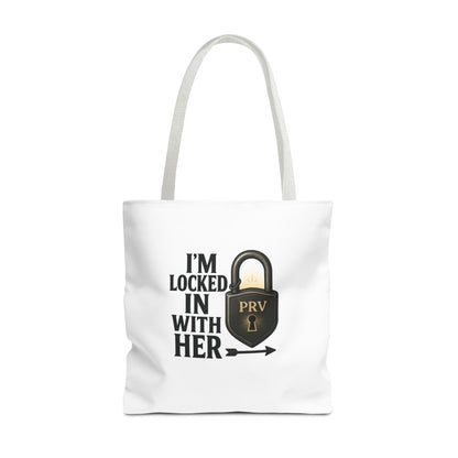 Locked In With Her Tote Bag, Funny Gift for Couples, Personalized Shopping Tote, Everyday Carryall, Unique Friendship Present
