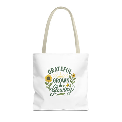 Grateful & Growing Tote Bag, Inspirational Gift, Eco-Friendly Shopper, Floral Design, Sunflower Tote, Everyday Use, Life's Little Joys