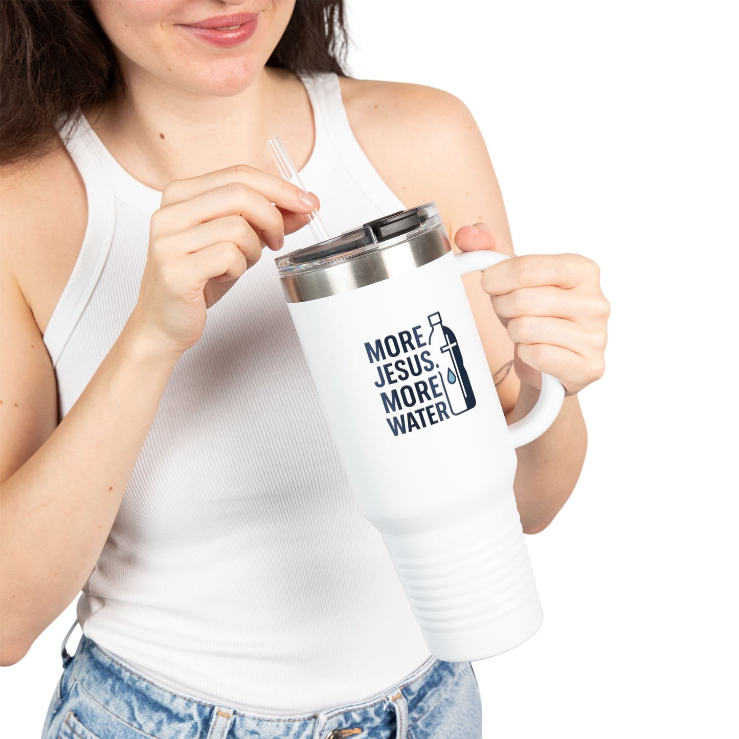 More Jesus, More Water Inspirational Insulated Travel Mug - 40oz, Motivational Water Bottle, Faith-Based Tumbler, Perfect for Coffee &amp; Tea Lovers, Great Gift Idea