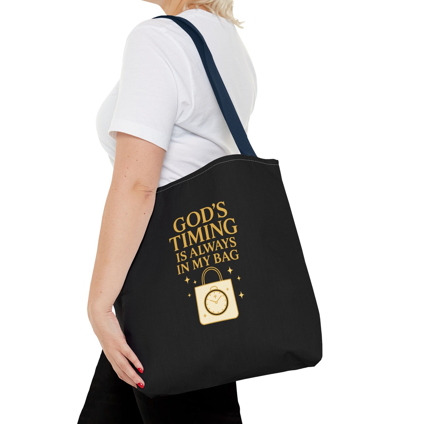 God's Timing Tote Bag | Motivational Bag for Everyday Use, Gift for Believers, Casual Tote for Work, School, and Travel