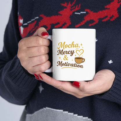 Mocha Mercy &amp; Motivation - Charming Coffee Mug, Cute Gift for Coffee Lovers, Personalized Mug for Friends, Mother's Day Gift, Cozy Morning Mug