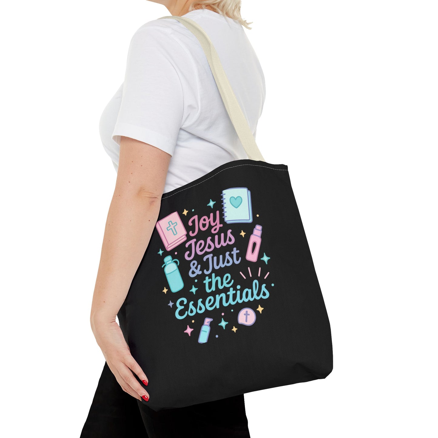Joyful Essentials Tote Bag for Faith Lovers, Christian Canvas Bag, Unique Gift for Church, Bible Study, Everyday Use, Stylish Carryall