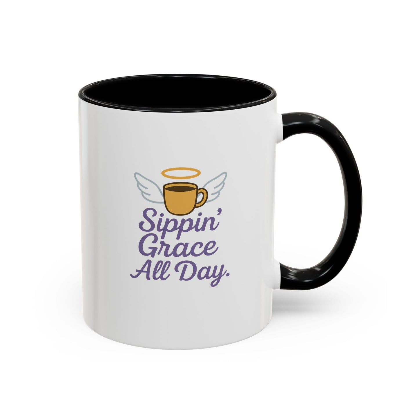 Sipping Grace Accent Coffee Mug | Stylish Gift for Coffee Lovers, Inspirational Mug, Office Décor, Unique Funny Coffee Cup