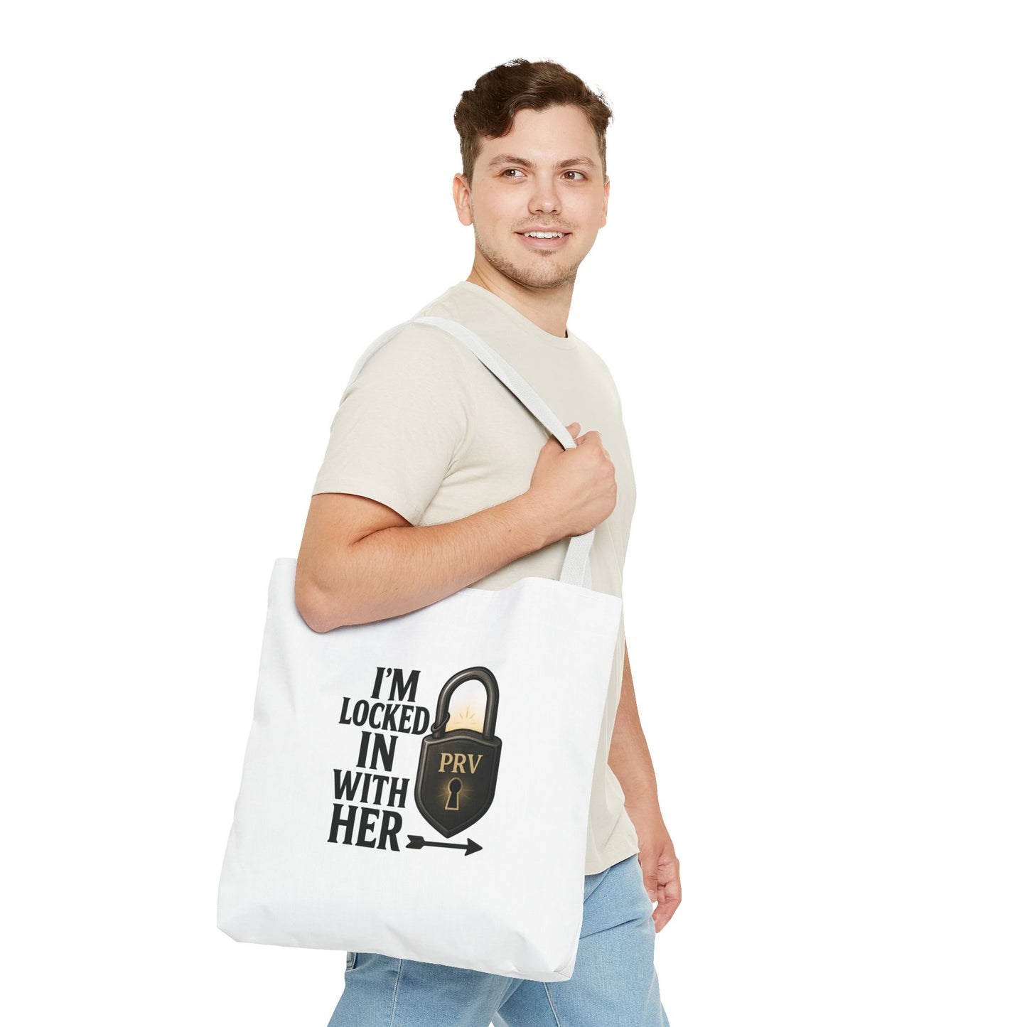 Locked In With Her Tote Bag, Funny Gift for Couples, Personalized Shopping Tote, Everyday Carryall, Unique Friendship Present