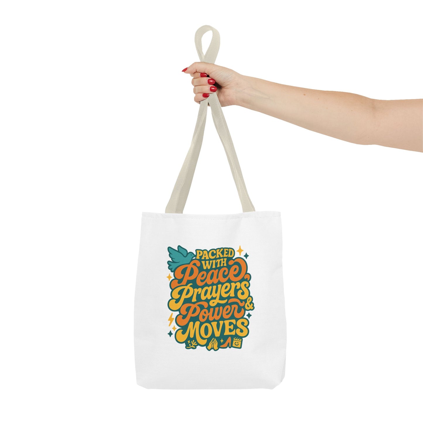 Peace Prayers Power Moves Tote Bag - Eco-Friendly Reusable Shopping Bag, Gift for Spiritual Friends, Motivational Gift, Stylish [...]