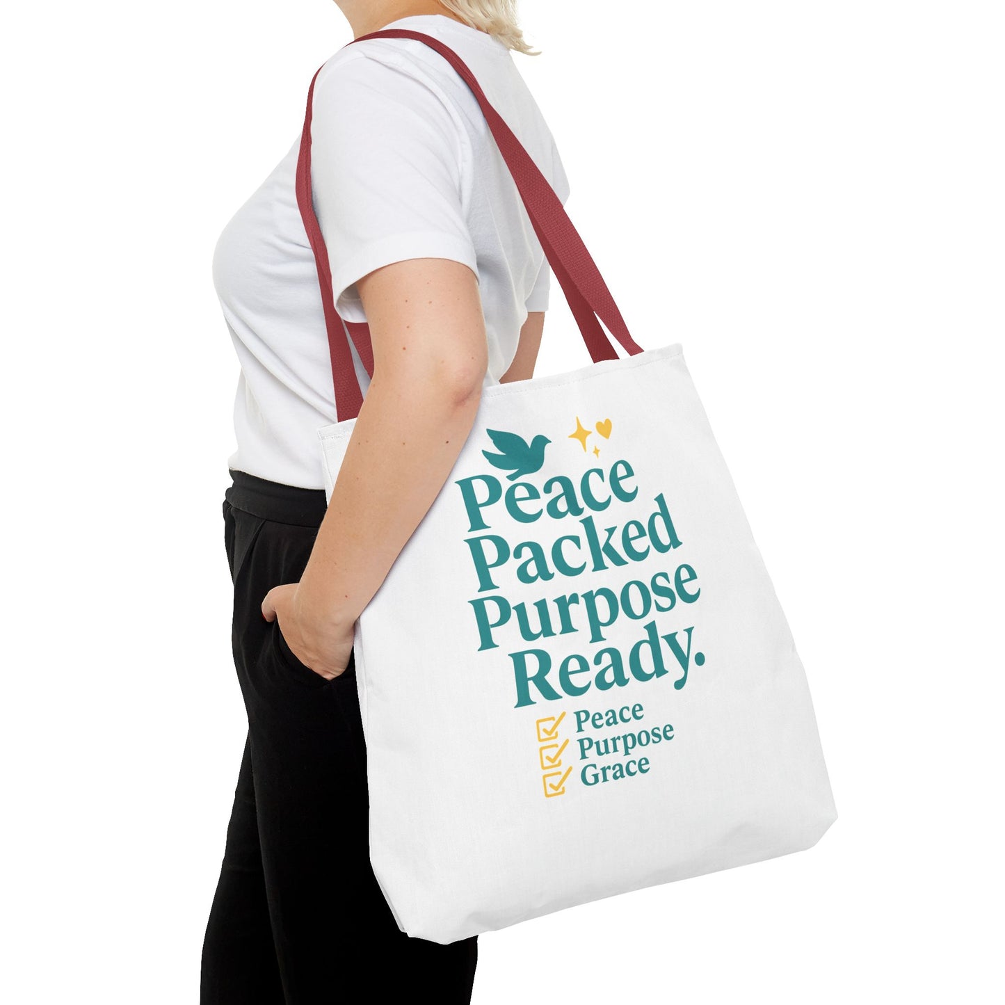 Motivational Tote Bag - Peace Packed Purpose Ready, Inspirational Eco-Friendly Bag, Gift for Friends, Stylish Everyday Use, Shopping, Gym