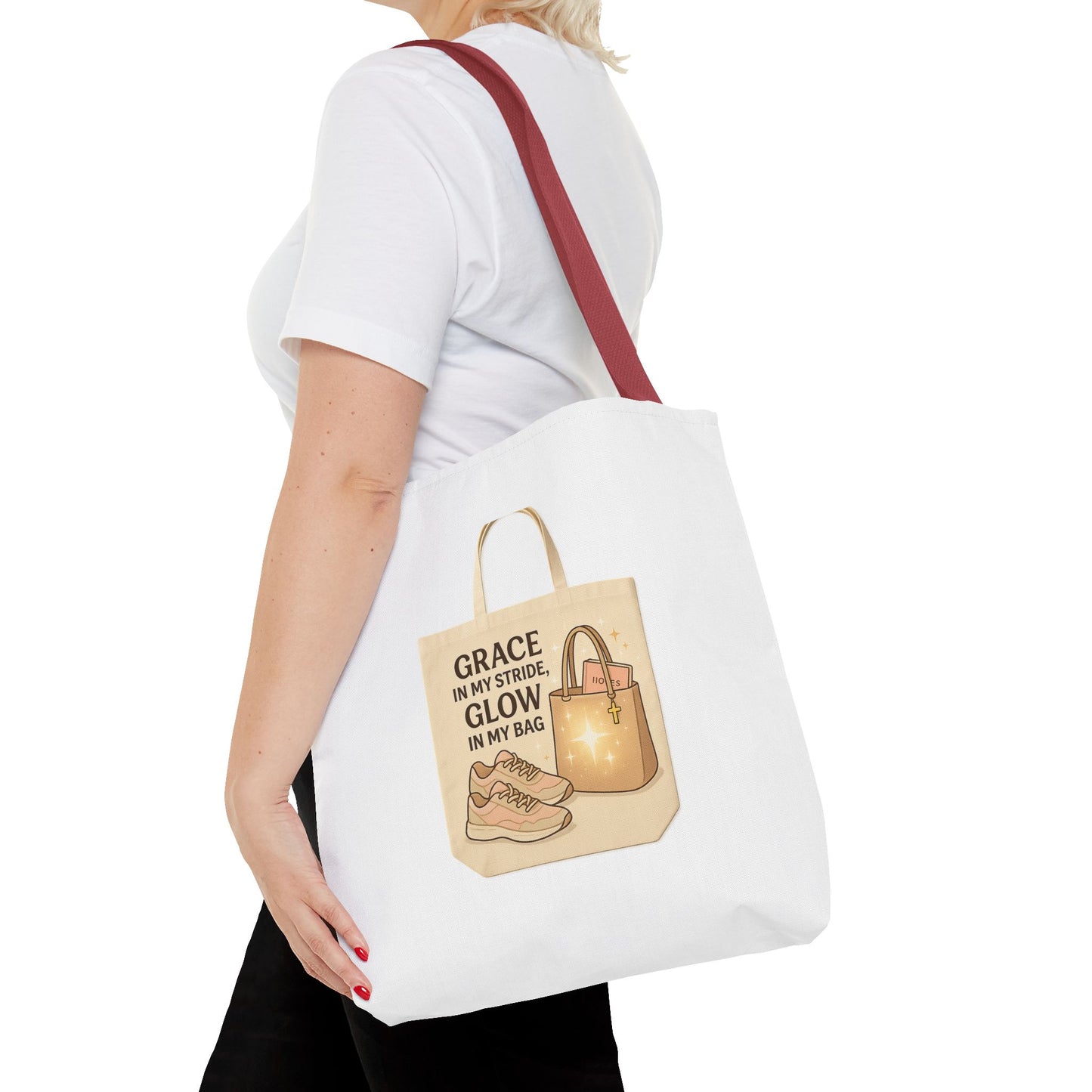 Chic Inspirational Tote Bag, Grace in My Stride Glow in My Bag, Motivational Gift, Daily Use, Eco-Friendly Shopping Bag, Trendy Handbag