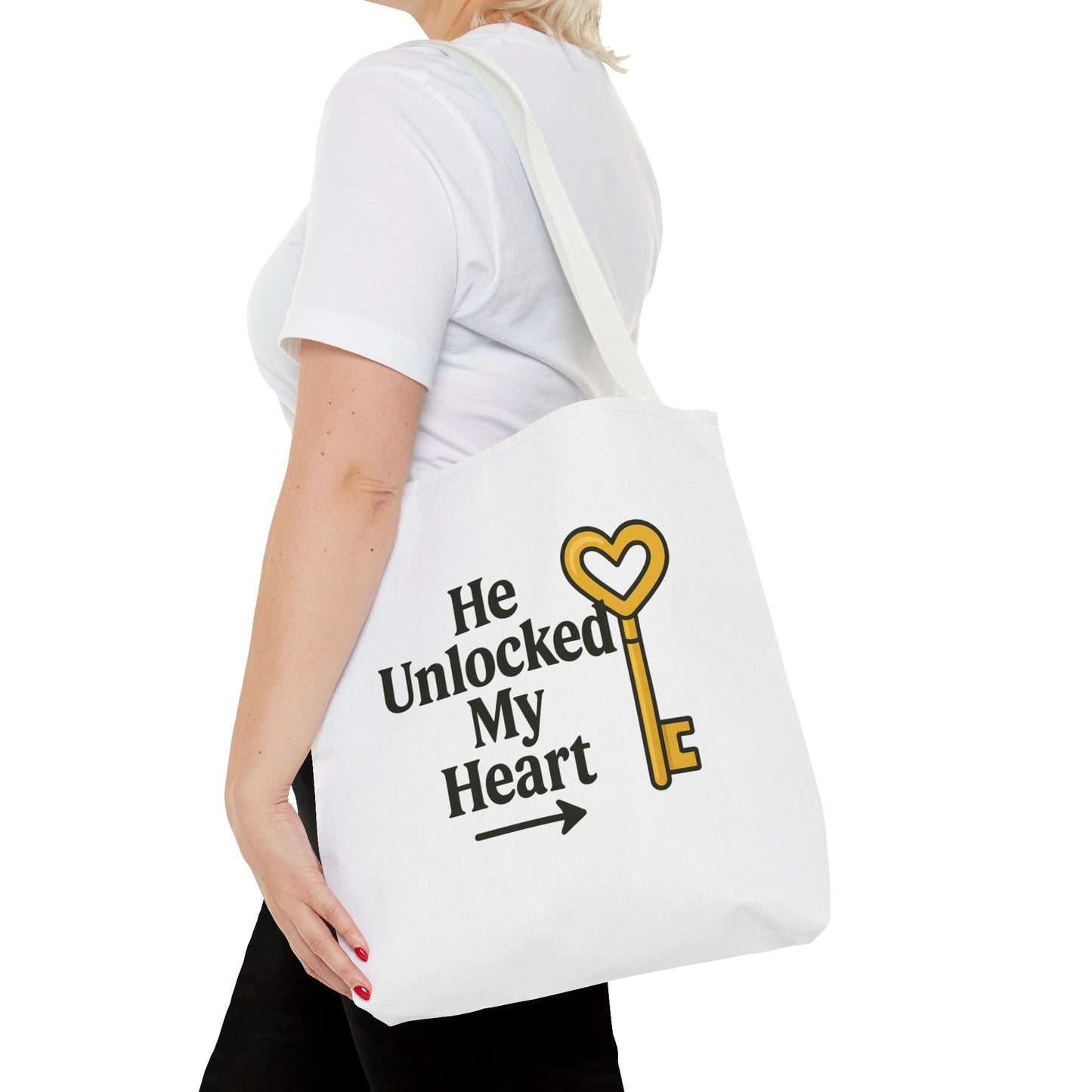Heart Unlocking Quote Tote Bag, Valentine's Gift, Love Theme, Stylish Shoulder Bag, Perfect for Everyday Use, Cute Fashion Accessory