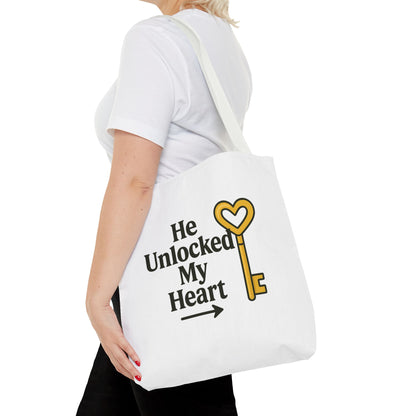 Heart Unlocking Quote Tote Bag, Valentine's Gift, Love Theme, Stylish Shoulder Bag, Perfect for Everyday Use, Cute Fashion Accessory