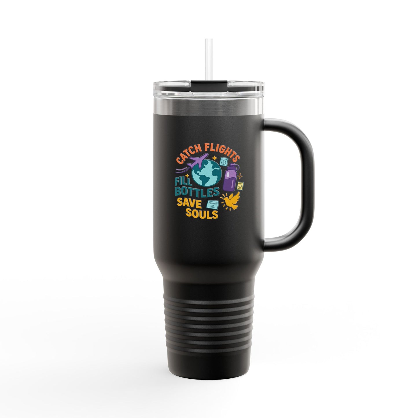 Catch Flights Travel Mug, 40oz Insulated Coffee Cup for Travelers, Unique Gift for Adventurers, Eco-Friendly Reusable Tumbler