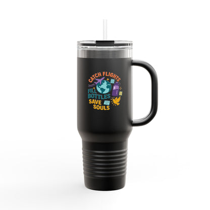 Catch Flights Travel Mug, 40oz Insulated Coffee Cup for Travelers, Unique Gift for Adventurers, Eco-Friendly Reusable Tumbler