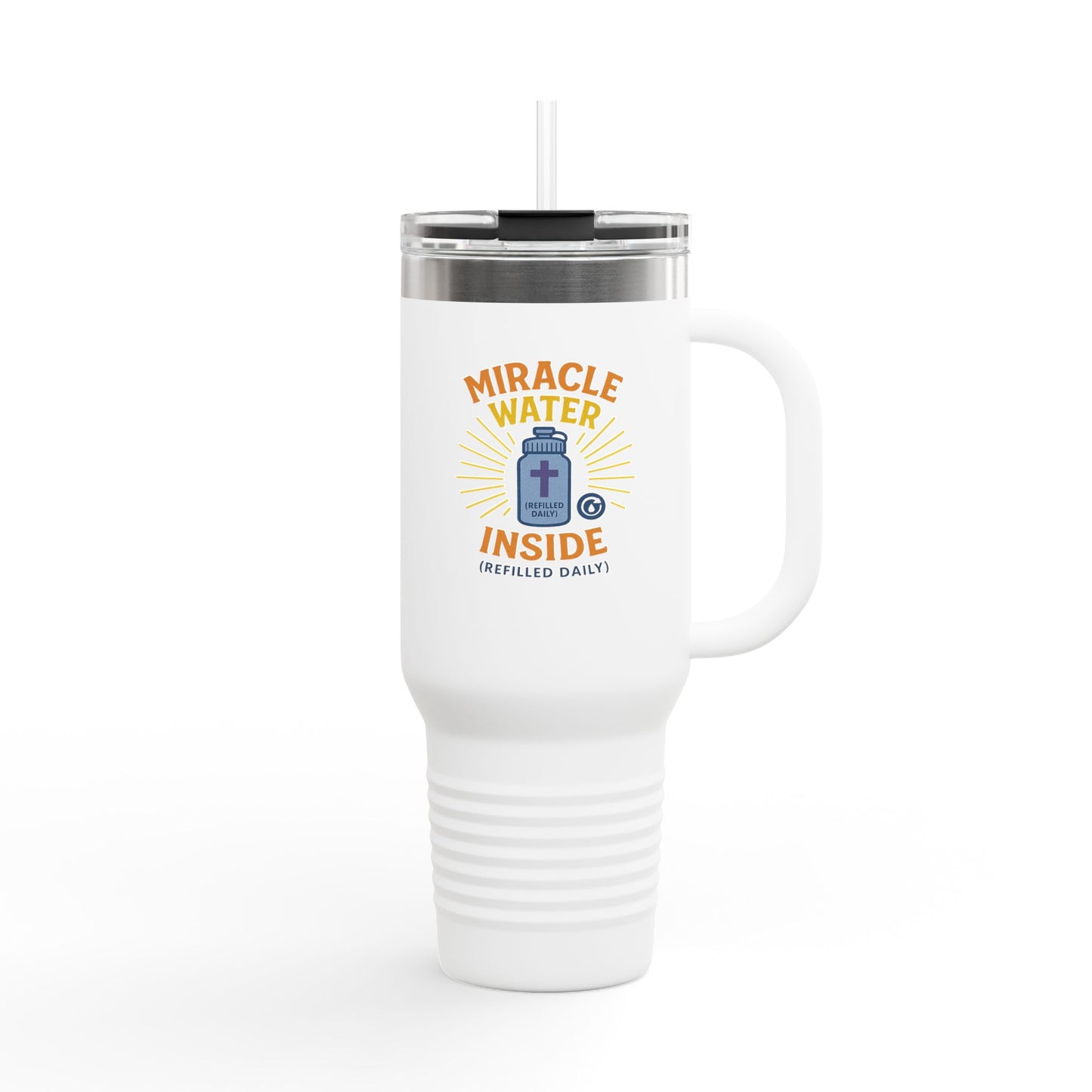 Miracle Water Insulated Travel Mug - 40oz, Eco-Friendly Tumbler, Stylish Stemless Cup, Perfect for Travel, Daily Use, Gift Idea