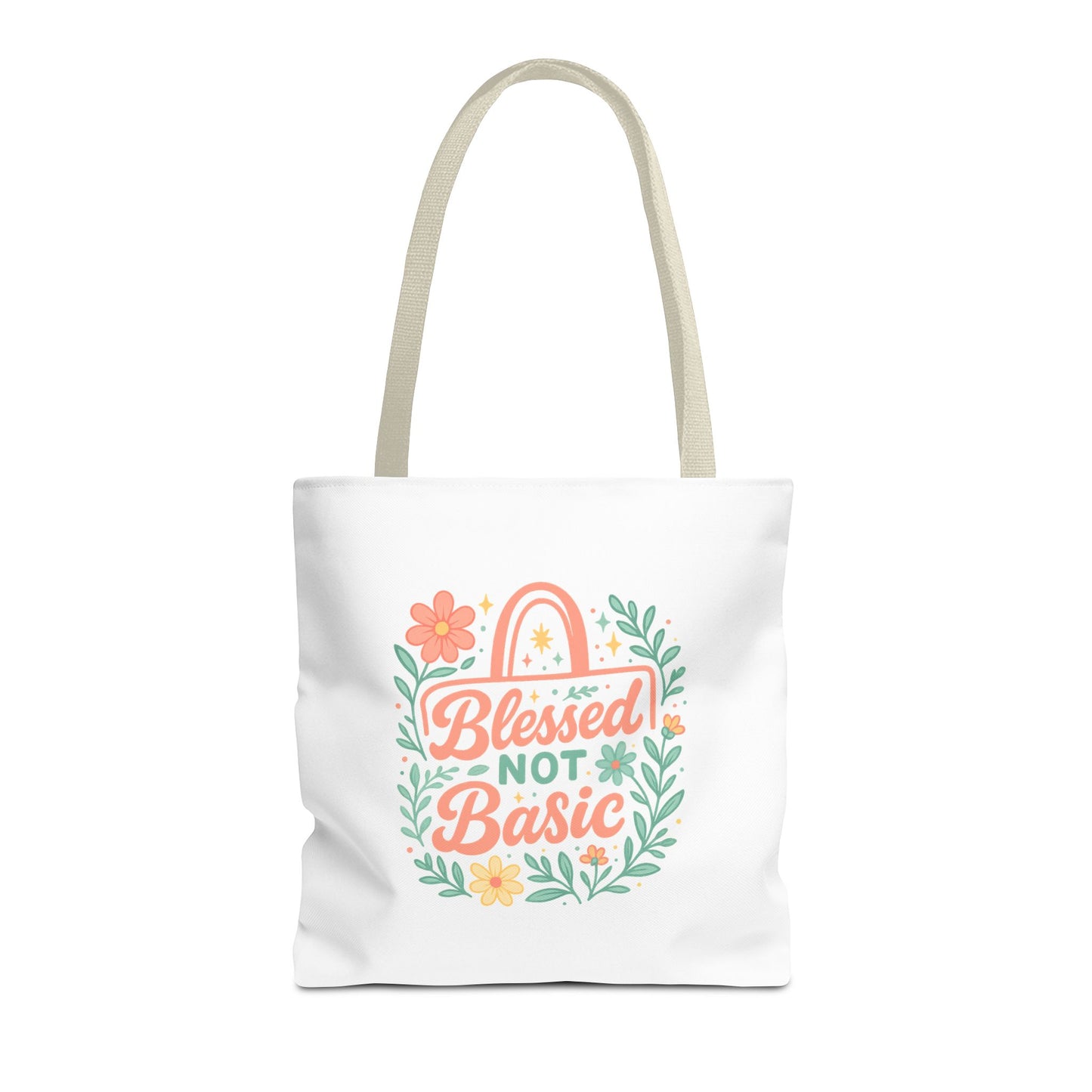 Blessed Not Basic Tote Bag, Inspirational Tote, Floral Design Bag, Gift for Her, Everyday Use, Eco-Friendly Shopping Bag
