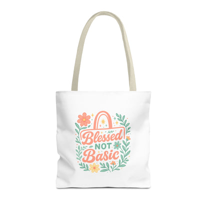 Blessed Not Basic Tote Bag, Inspirational Tote, Floral Design Bag, Gift for Her, Everyday Use, Eco-Friendly Shopping Bag