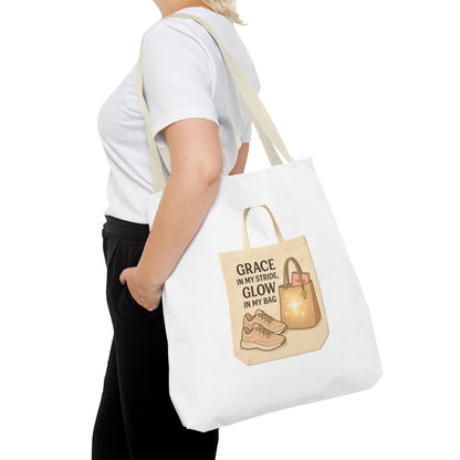 Chic Inspirational Tote Bag, Grace in My Stride Glow in My Bag, Motivational Gift, Daily Use, Eco-Friendly Shopping Bag, Trendy Handbag