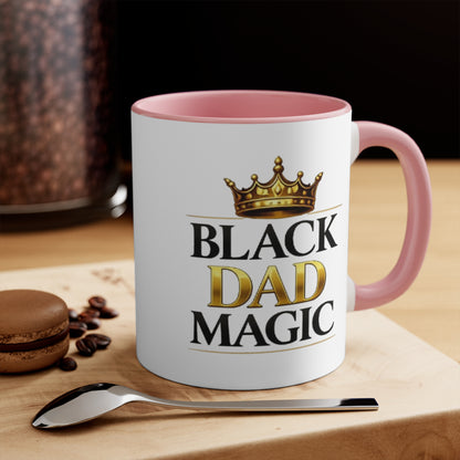 Black Dad Magic Accent Mug — Pink Interior & Handle, Crown Graphic