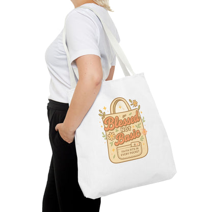 Blessed Not Basic Tote Bag, Trendy Eco-Friendly Canvas